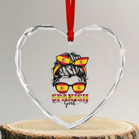 Espana Spain Messy Bun Girl Spanish Flag Heart Crystal Glass Ornament