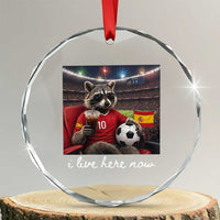 Espana Spain Soccer Football Fan Spanish Flag Crystal Glass Ornament Funny Raccoon I Live Here Now