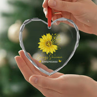 Ewings Sarcoma Awareness Heart Crystal Glass Ornament Yellow Flower Petal Ribbons Sunflower