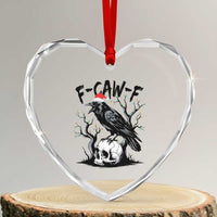 F Caw F Gothic Christmas Raven Heart Crystal Glass Ornament With Skull Funny Dark Holiday Humor Spooky Season - Wonder Print Shop