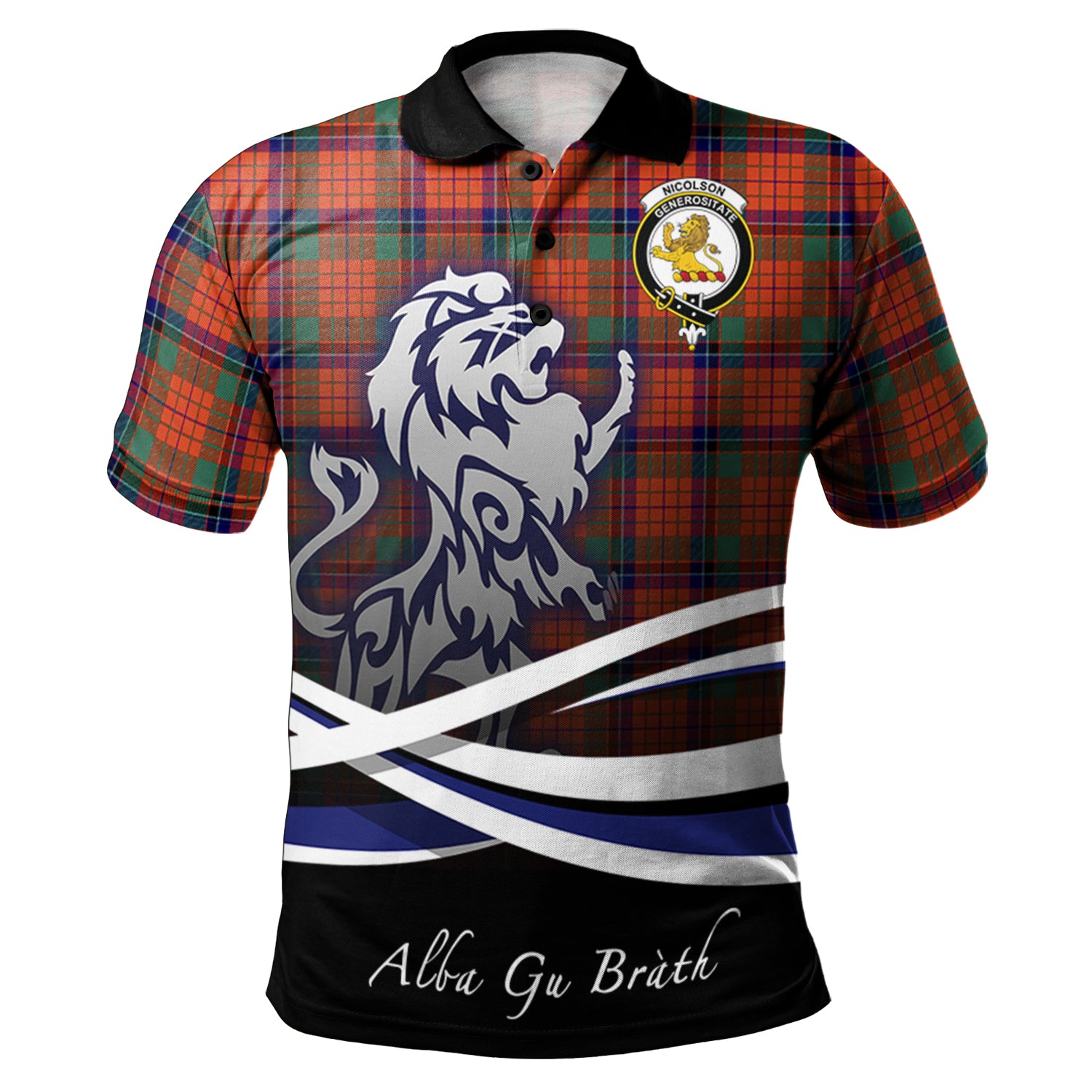 Nicolson Ancient Golf Tops, Family Coat Of Arms with Scottish Lion Polo Shirt Alba Gu Brath K23