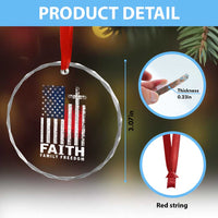 Faith Family Freedom Crystal Glass Ornament Charlie Kirk Patriotic Christian Vintage USA Flag TS10