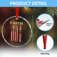 Faith Family Freedom Crystal Glass Ornament Patriotic Christian Vintage USA Flag TS10