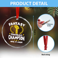 Fantasy Football Legend Crystal Glass Ornament Suck It Loser Funny Champ Champion Draft - Wonder Print Shop