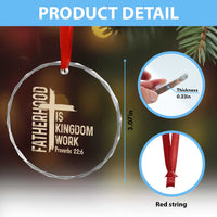 Fatherhood Is Kingdom Work Christian Dad Distressed Cross Crystal Glass Ornament Bible Verse Proverbs 22:6 Gift for Faith-Based Fathers