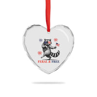 Feral and Free Dancing Raccoon Heart Crystal Glass Ornament Funny 4th July Patriotic Animal US Flag and Fireworks - Wonder Print Shop