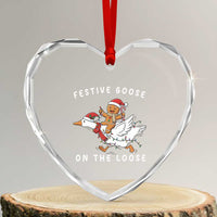Festive Goose On The Loose Christmas Heart Crystal Glass Ornament Funny Goose Gingerbread Xmas - Wonder Print Shop