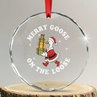 Festive Goose on The Loose Crystal Glass Ornament Funny Goose Christmas Meme - Wonder Print Shop