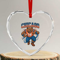 Fierce Football Bear Heart Crystal Glass Ornament Chicago Fan Number 18 Bold Orange Game Day Spirit - Wonder Print Shop