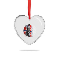 Fierce Norge Viking Warrior with Horned Helmet Graphic Heart Crystal Glass Ornament Norway Pride Distressed Norwegian Flag and Runes