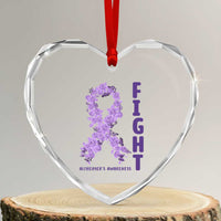 Fight Alzheimers Awareness Support Heart Crystal Glass Ornament Purple Ribbon Floral Butterfly