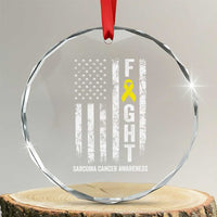 Fight Sarcoma Cancer Awareness Crystal Glass Ornament Yellow Ribbon Vintage American Flag