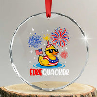 Firequacker Funny Patriotic Rubber Duck Crystal Glass Ornament Cool American Flag Sunglasses and Stars Swim Ring Summer Fireworks