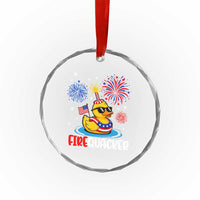 Firequacker Funny Patriotic Rubber Duck Crystal Glass Ornament Cool American Flag Sunglasses and Stars Swim Ring Summer Fireworks