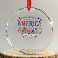 Floral 250th Birthday of America 250 Years USA Patriotic Crystal Glass Ornament