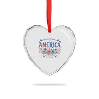 Floral 250th Birthday of America 250 Years USA Patriotic Heart Crystal Glass Ornament