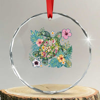 Floral Summer Turtle Crystal Glass Ornament Preppy Tropical Coastal Beach Graphic