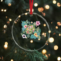 Floral Summer Turtle Crystal Glass Ornament Preppy Tropical Coastal Beach Graphic