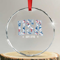 Floral USA Crystal Glass Ornament Est 1776 Patriotic American Girl 4th of July TS10