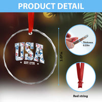 Floral USA Crystal Glass Ornament Est 1776 Patriotic American Girl 4th of July - Wonder Print Shop