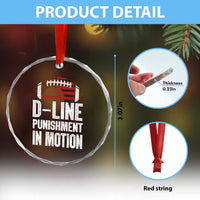 Football Defensive Lineman Crystal Glass Ornament D Line Punishment In Motion American Flag - Wonder Print Shop