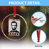 Fords Theatre One Star Awful Wouldnt Recommend Crystal Glass Ornament Abraham Lincoln Funny History Dark Humor