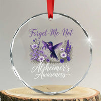 Forget Me Not Alzheimers Awareness Crystal Glass Ornament Hummingbird Purple Ribbon Floral
