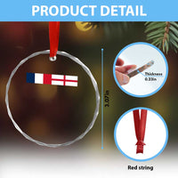 France England Dual Flag Graphic Crystal Glass Ornament Anglo English French Heritage Mixed Roots Pride Match Day
