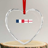 France England Dual Flag Graphic Heart Crystal Glass Ornament Anglo English French Heritage Mixed Roots Pride Match Day