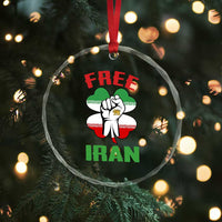 Free Iran Raised Fist and Persian Flag Clover Crystal Glass Ornament Lion and Sun Freedom Fighter Iranian Revolution