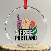Free Portland Raised Fist Crystal Glass Ornament Patriotic Oregon Freedom Floral Justice TS02