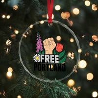 Free Portland Raised Fist Crystal Glass Ornament Patriotic Oregon Freedom Floral Justice TS02