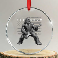 Freedom Bigfoot Playing Electric Guitar Crystal Glass Ornament Sasquatch Rock Star American Flag Patriotic Graphic