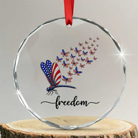 Freedom Dragonfly American Flag 4th Of July Crystal Glass Ornament Patriotic Nature Lover Graphic