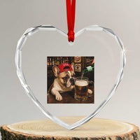 French Bulldog Drinking Beer Heart Crystal Glass Ornament Silly Dog Meme Graphic Sarcastic Gift