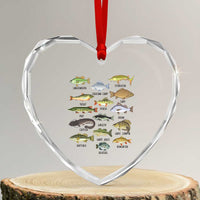 Freshwater Fish Species Heart Crystal Glass Ornament Funny Fishing Types Fisherman Dad - Wonder Print Shop