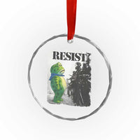 Frog Resist Crystal Glass Ornament Portland Frog Activist Protest City Art TS11