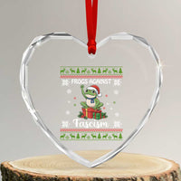 Frogs Against Fascism Ugly Sweater Heart Crystal Glass Ornament Funny Portland Christmas Frog Gift - Wonder Print Shop