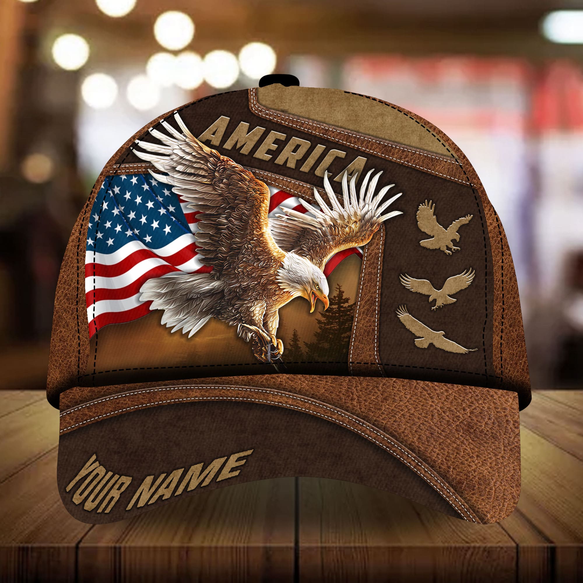 Premium Leather American Eagle Patriotic 3D Hat Personalized