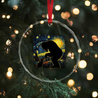 Fun Hand Boop Nose Bigfoot Cat Crystal Glass Ornament Sasquatch Starry Night Van Gogh