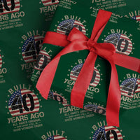 Funny 40th Birthday Wrapping Paper Roll Vintage US Flag Built 40 Years Ago Parts Original