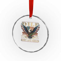 Funny 4th Of July DILF Damn I Love Freedom Crystal Glass Ornament Bald Eagle American Flag - Wonder Print Shop