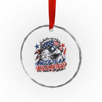 Funny 4th Of July WTF Is A Kilometer Crystal Glass Ornament Vintage USA Meme Patriotic Eagle Humor Independence Day