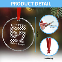 Funny 67 13th Birthday Crystal Glass Ornament Thirteen Official Teenager Six Seven Meme Groovy Checkered - Wonder Print Shop
