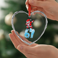 Funny 67 Christmas Heart Crystal Glass Ornament Six Seven Dabbing Santa Meme Gen Alpha Slang - Wonder Print Shop