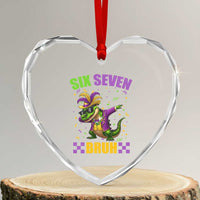 Funny 67 Mardi Gras Alligator Heart Crystal Glass Ornament Six Seven Bruh Mardigator Dabbing Crocodile