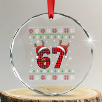Funny 67 Six Seven Meme Brainrot Cringe Christmas Plaid Graphic Crystal Glass Ornament - Wonder Print Shop