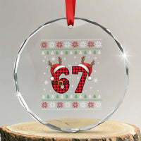 Funny 67 Six Seven Meme Brainrot Cringe Christmas Plaid Graphic Crystal Glass Ornament TS11