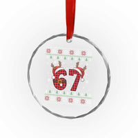 Funny 67 Six Seven Meme Brainrot Cringe Christmas Plaid Graphic Crystal Glass Ornament TS11