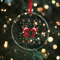 Funny 67 Six Seven Meme Brainrot Cringe Christmas Plaid Graphic Crystal Glass Ornament TS11